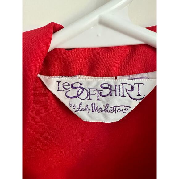 Vintage 70s Red Tuxedo Blouse Womens Size Small Romantic Ruffle Detail - Picture 6 of 8